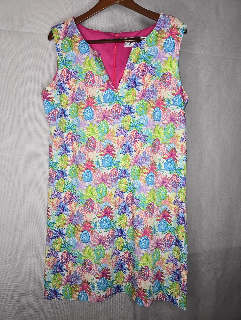 Nicole Miller Pineapple Print Dress Multicolor Tropical Sleeveless Shift  16
